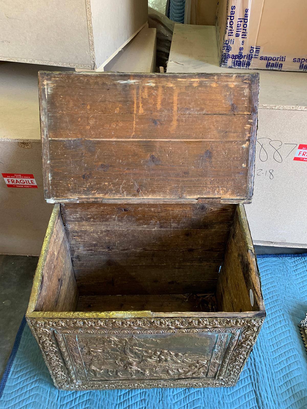 18th-19th Century Wooden Box with Brass Repoussé For Sale 3