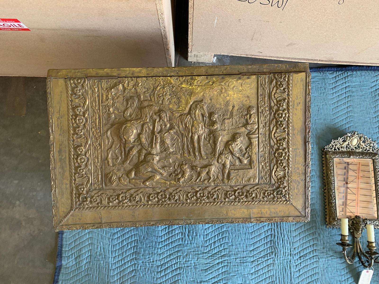 18th-19th Century Wooden Box with Brass Repoussé For Sale 4