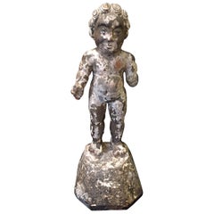 18th-19th Century Wooden Religious Figure with Glass Eyes