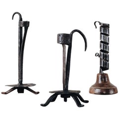 Antique 18th-19th Century Wrought Iron Candlesticks