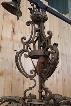 18th-19th Century Wrought-iron Chandelier With Coat Of Arms