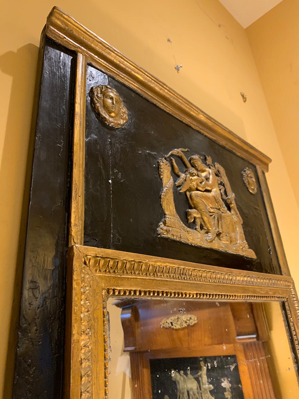 18th-19th Century French Gilded and Black Trumeau Mirror 3