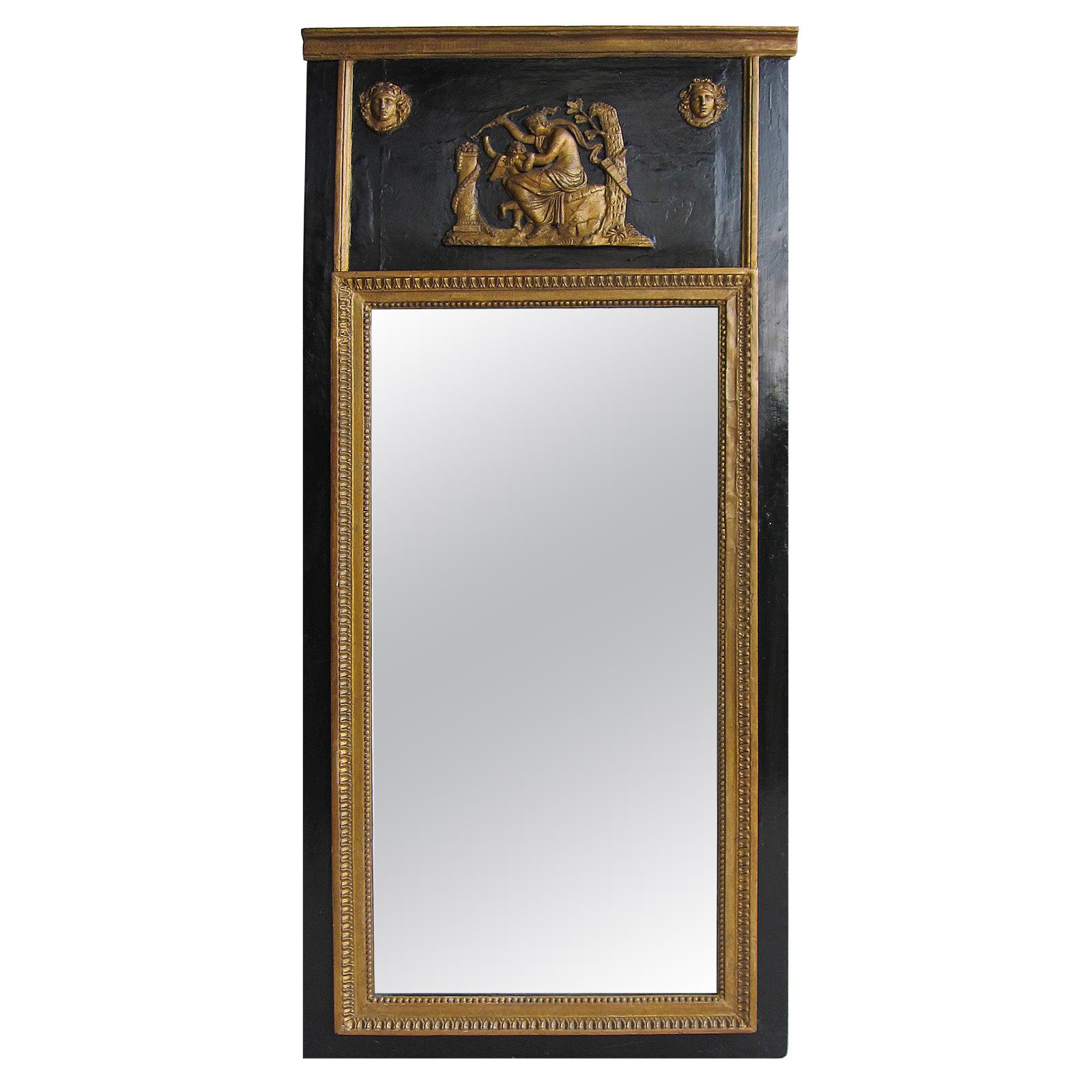 18th-19th Century French Gilded and Black Trumeau Mirror