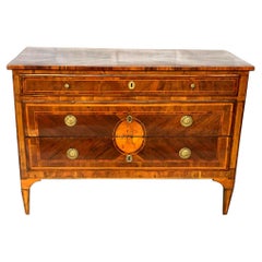 18th Antique Commode of Drawers in Walnut and Various Essences Louis XVI