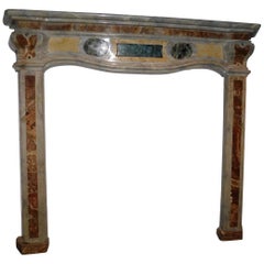 18th Antique Italy Fireplace in Bardiglio Gray Marble, Yellow, Green, Red, Rich