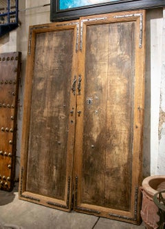 18th Antique Spanish Wooden Doors with Wrought Iron Hardware