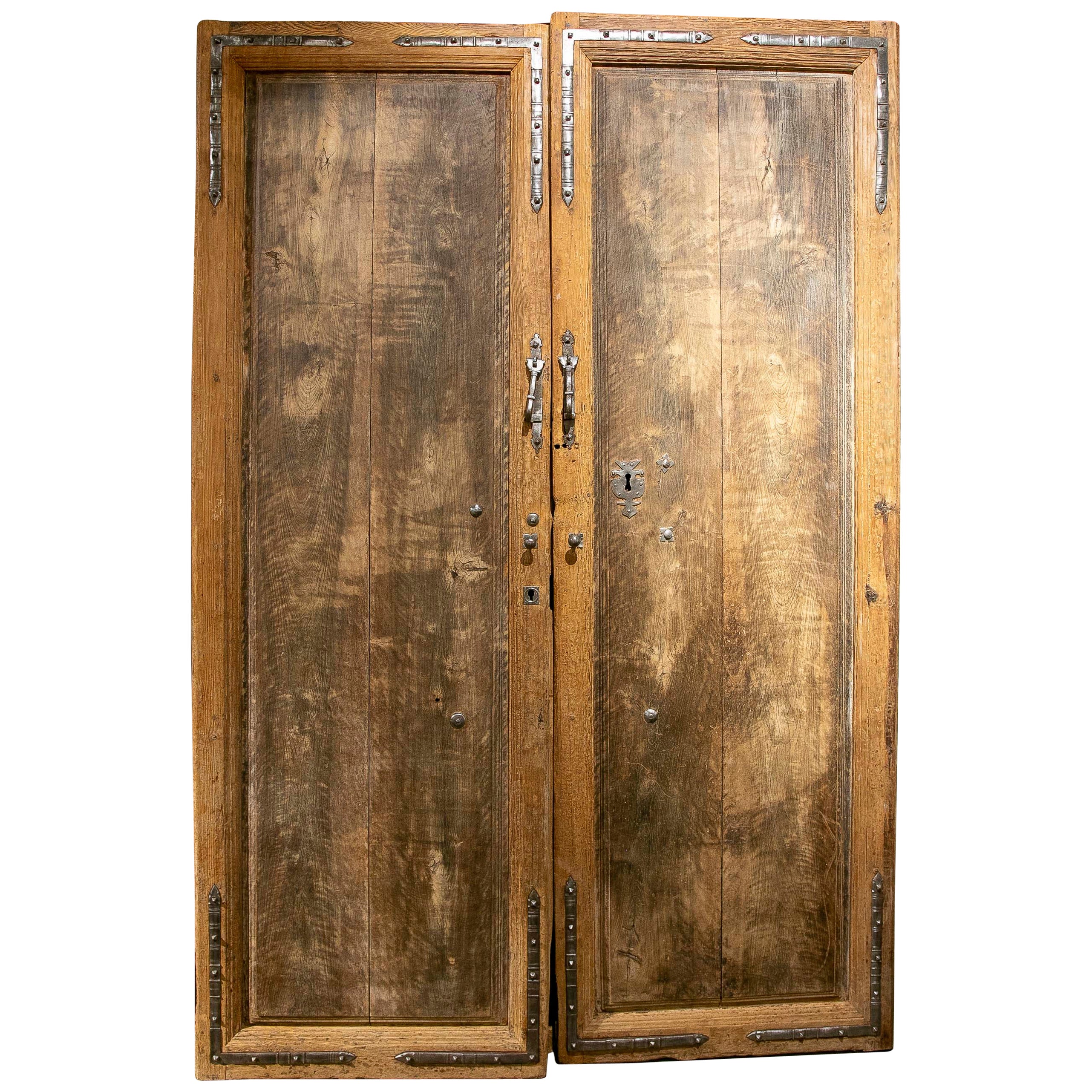 18th Antique Spanish Wooden Doors with Wrought Iron Hardware