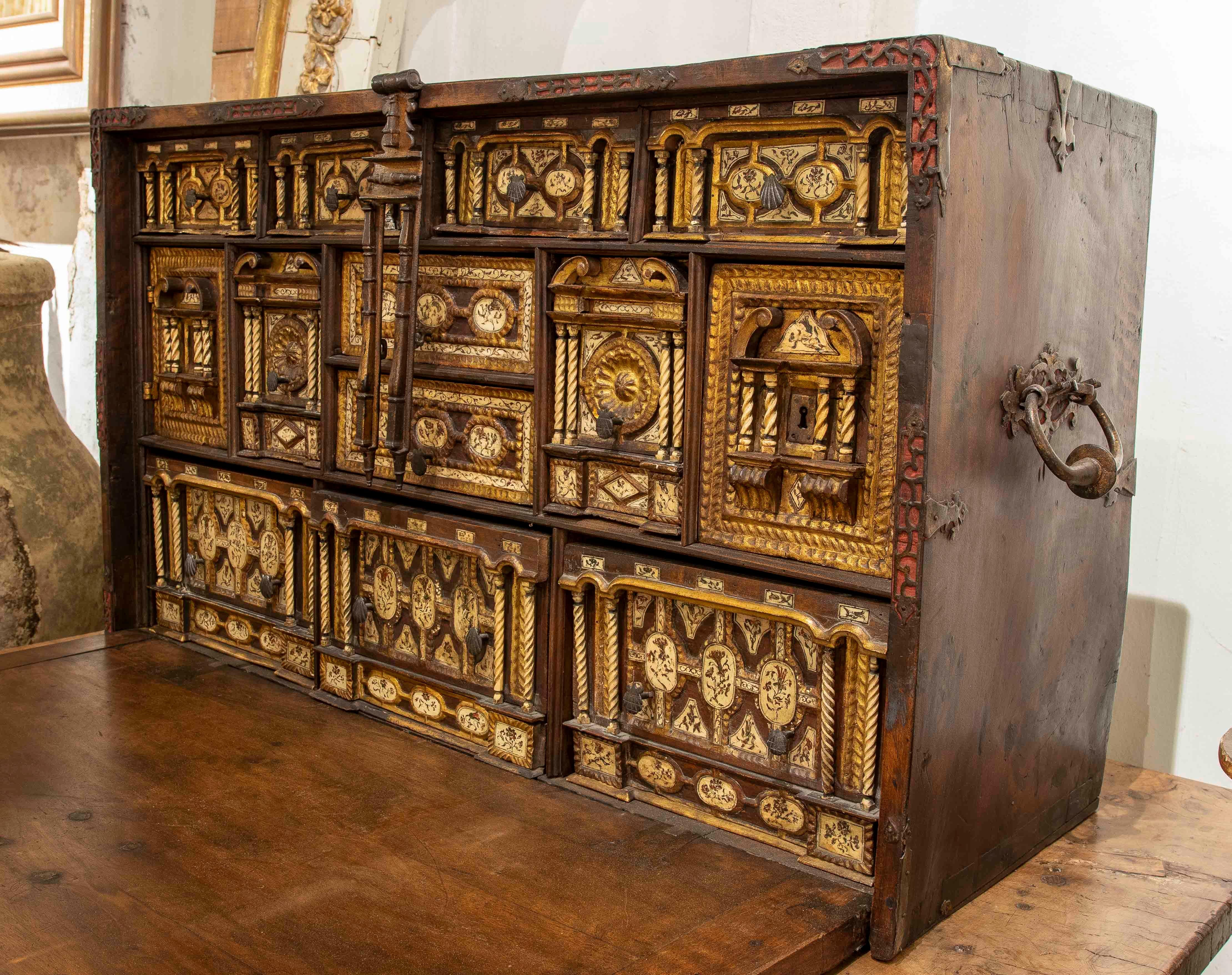 Wood 18th Bargas-style Bargueño Desk with a 19th Century Bridge Table For Sale