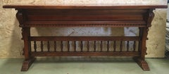 18th Baroque Console Table in Walnut with Four Carved Drawers and Stretcher