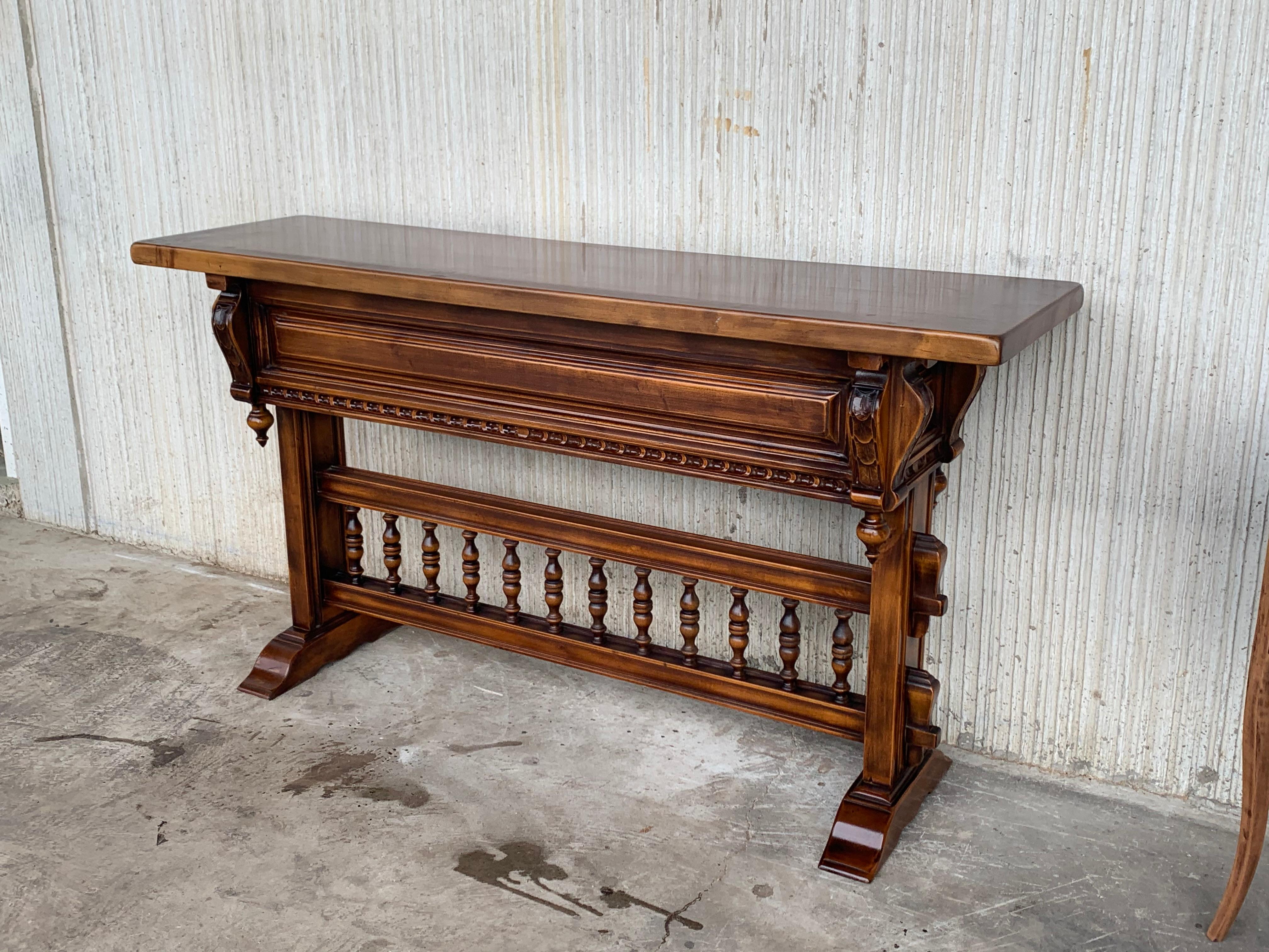 Baroque Console Table in Walnut with Three Carved Drawers and Stretcher For Sale 5