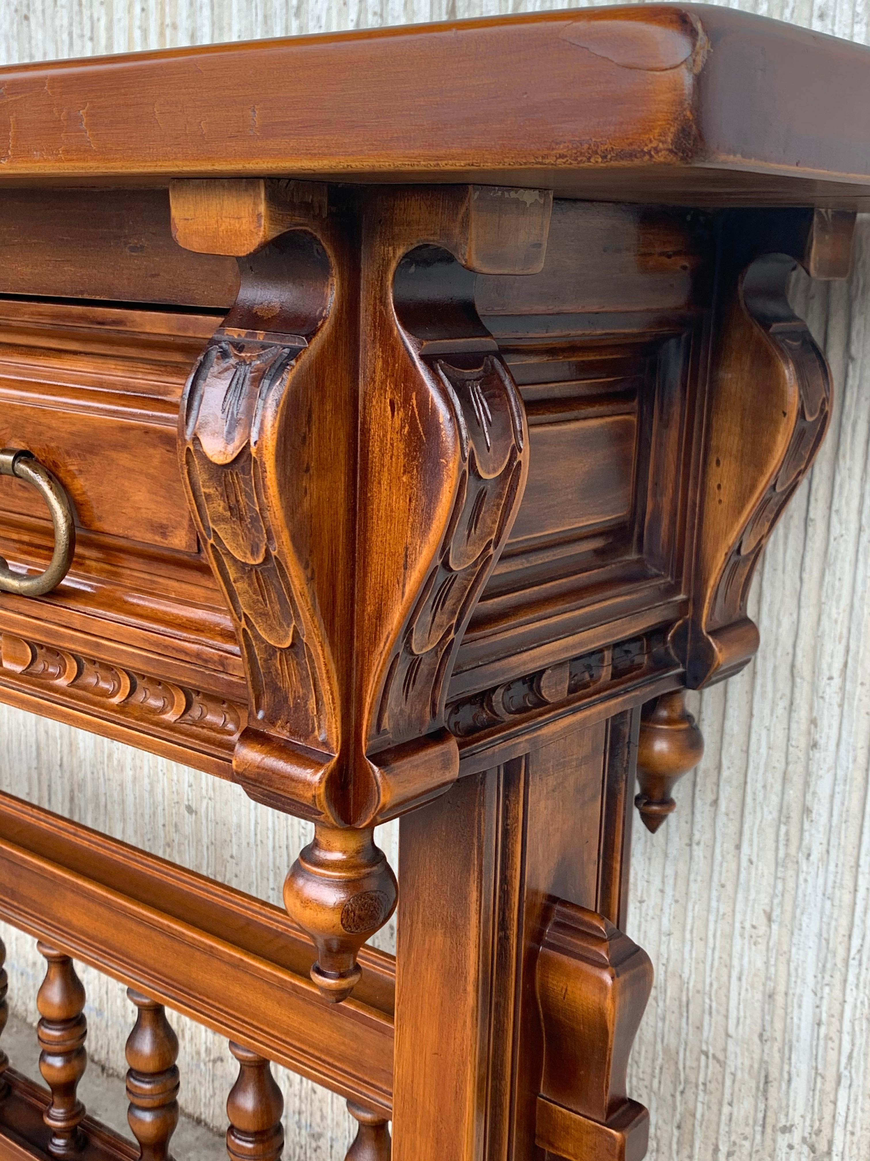 Baroque Console Table in Walnut with Three Carved Drawers and Stretcher For Sale 6