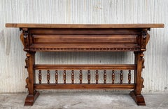 Baroque Console Table in Walnut with Three Carved Drawers and Stretcher