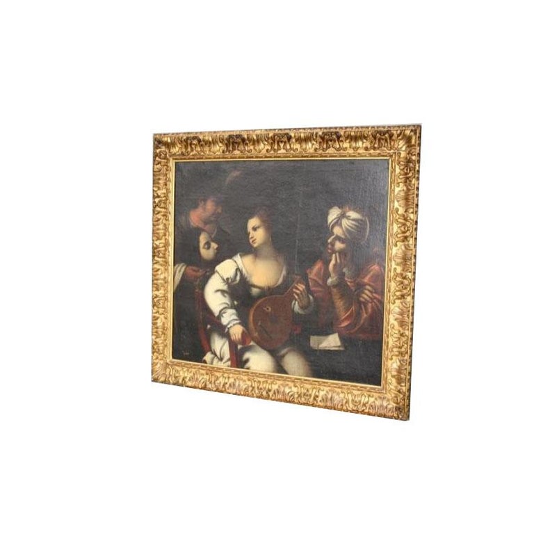 Oil on canvas Italian 18th century represents biblical scene: the beheading of St. Jean Baptist and the gift of his head to Salome. Obviously Caravagesque this painting is assigned to Pietro della Vecchia aka Pietro Muttoni by by the expert René