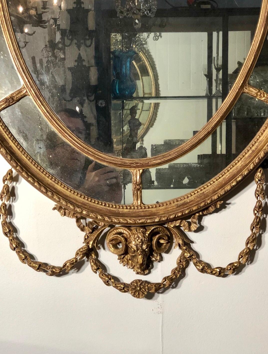 Adam Style 18th Century Adam Oval Patera Gilt Mirror For Sale