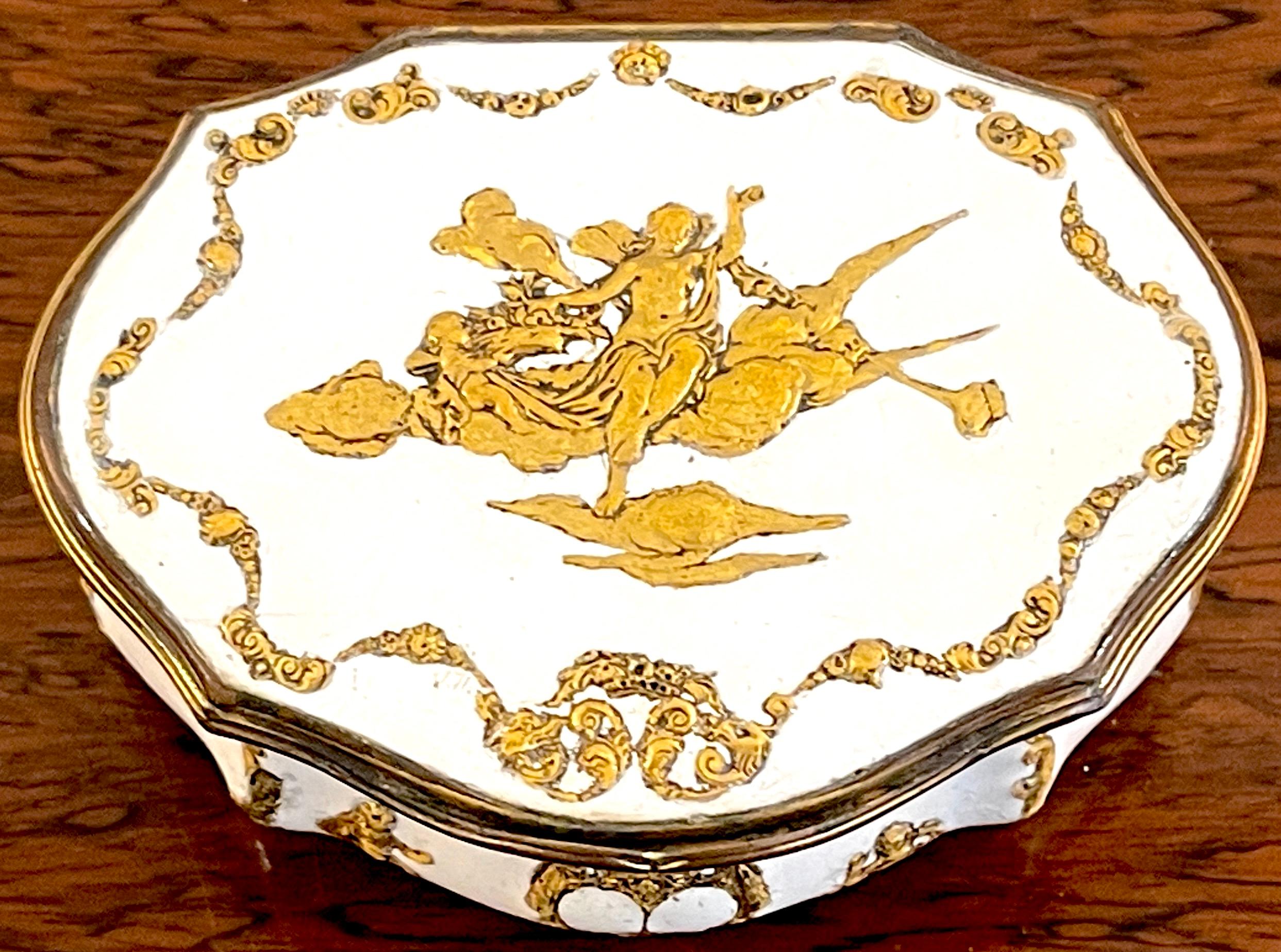 Rococo 18th C  Allegorical Gilt Enamel Snuff Box,  Atrib Fromery Workshop For Sale