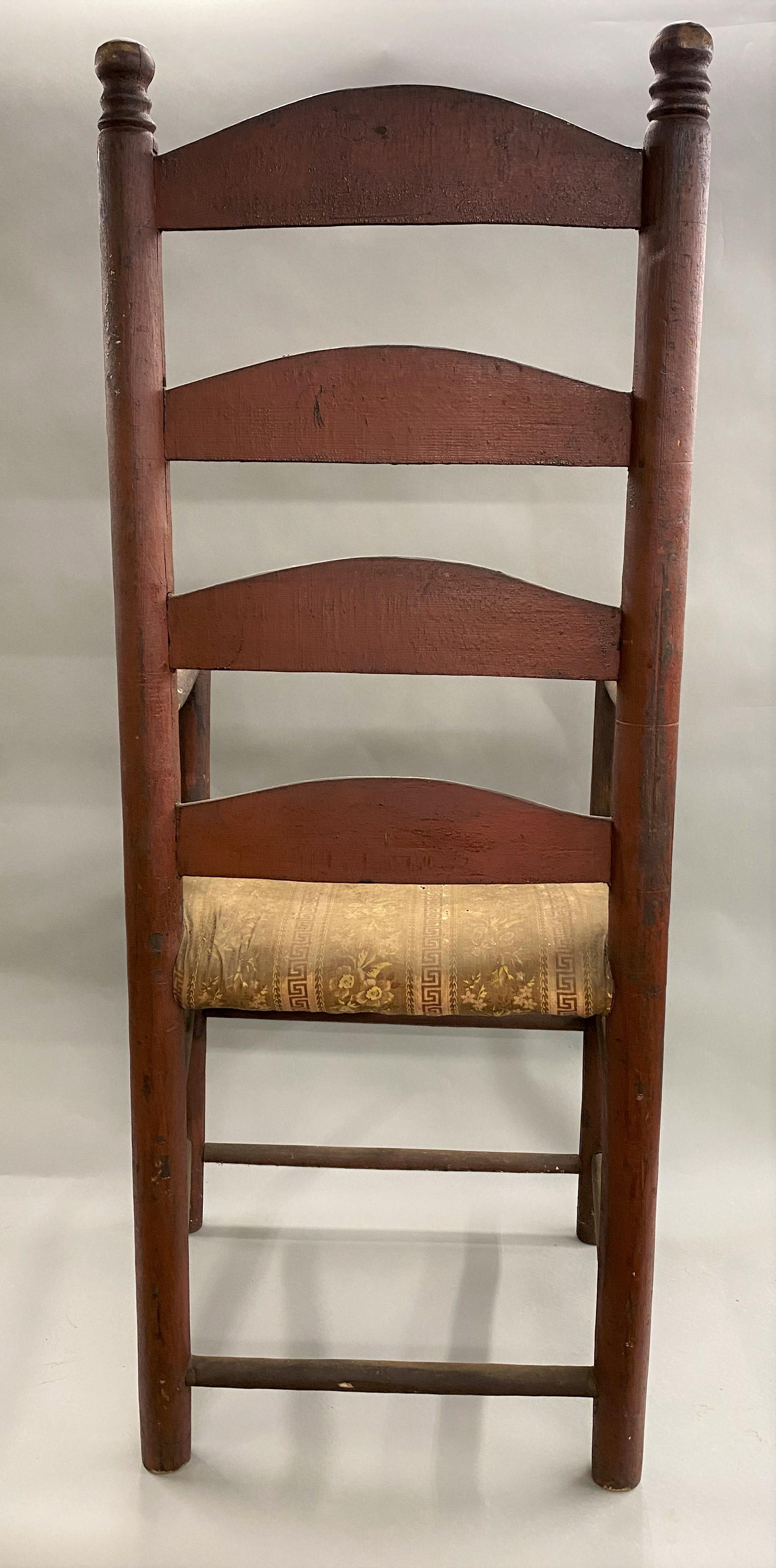 18th Century and Earlier 18th Century American Ladder Back Armchair in Old Crusty Red Paint For Sale