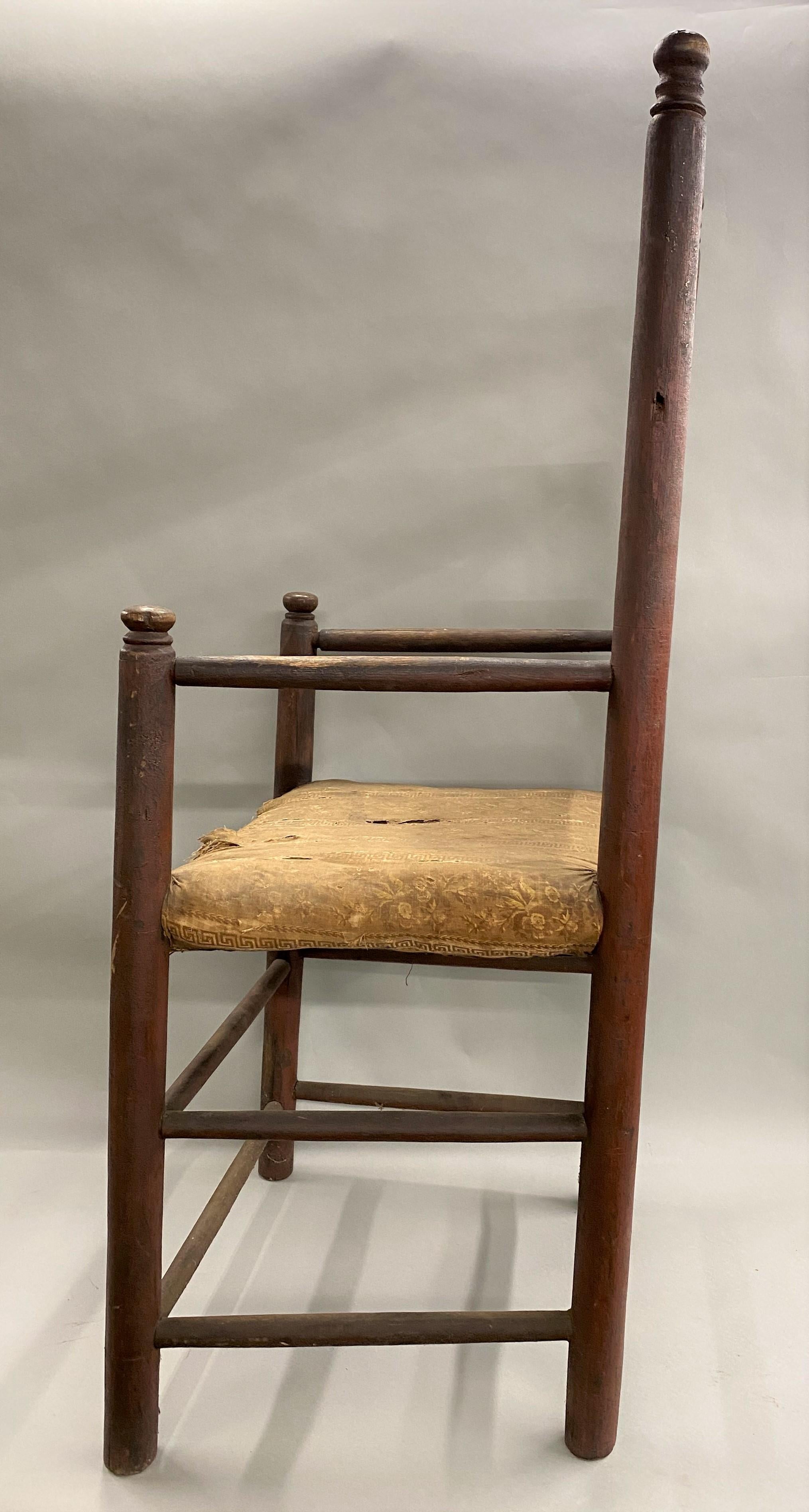 Wood 18th Century American Ladder Back Armchair in Old Crusty Red Paint For Sale