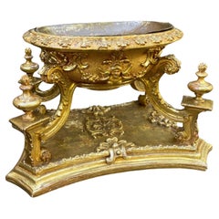 Antique Panier en bois sculpté et doré Plat Vide poche bol Table Center Piece 
