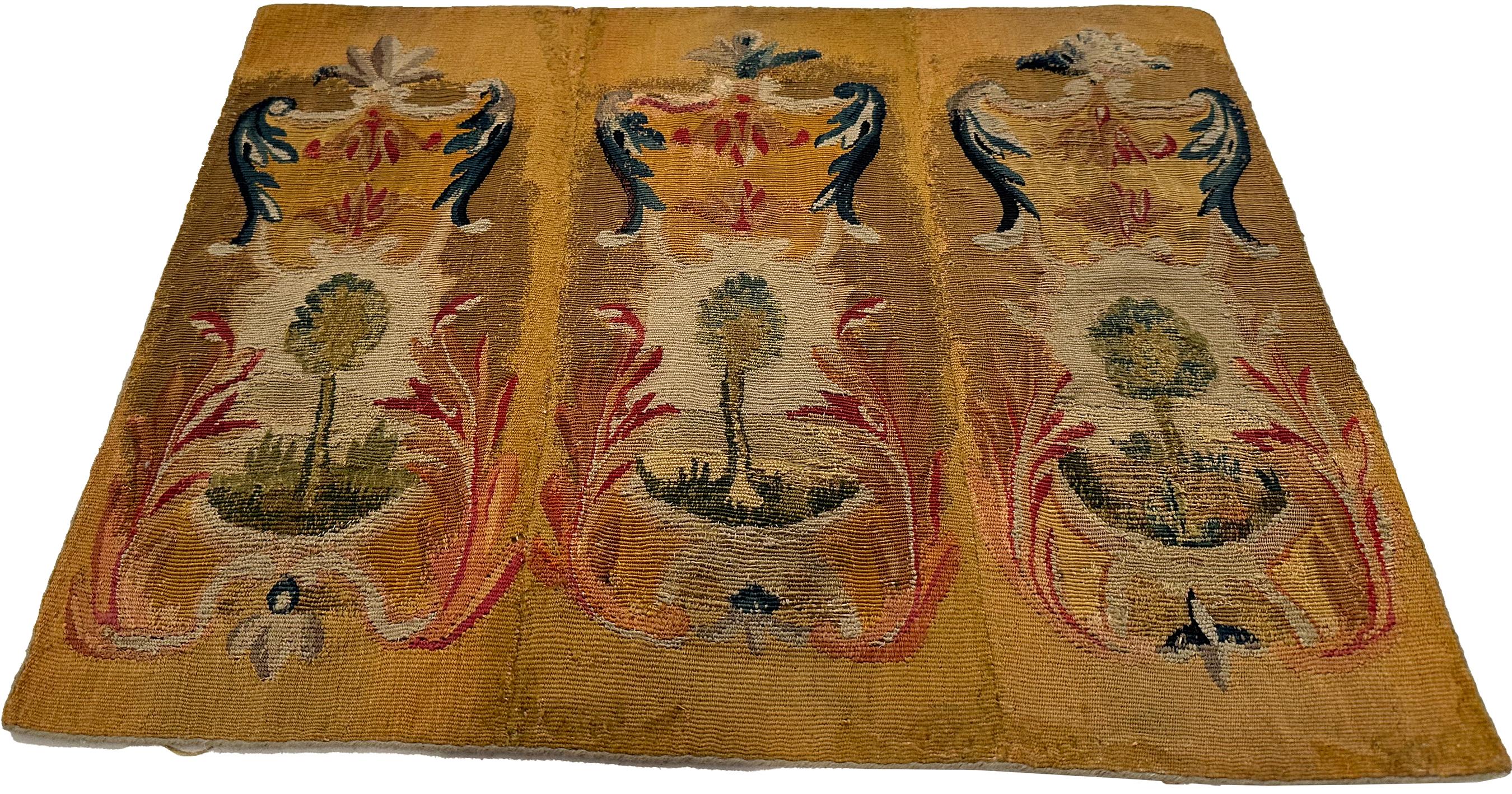 Arts and Crafts Antique French Tapestry Wool & Silk 49cmx38cm Fine Tree Design 1X2 18th C. en vente