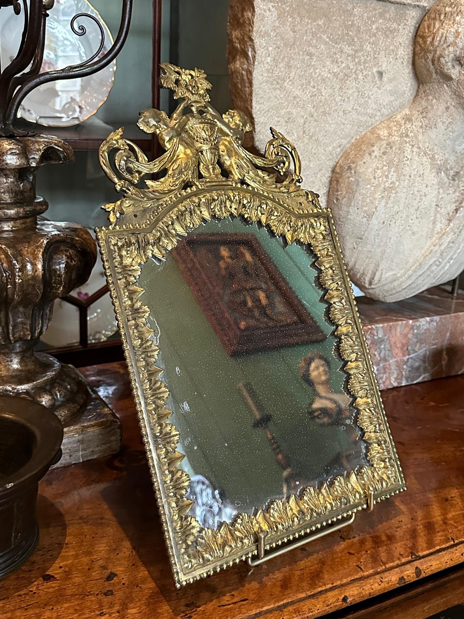 18th C. Antique Gilded Bronze Mirror Glass Desk Console Wall Mount Handcrafted  For Sale 7