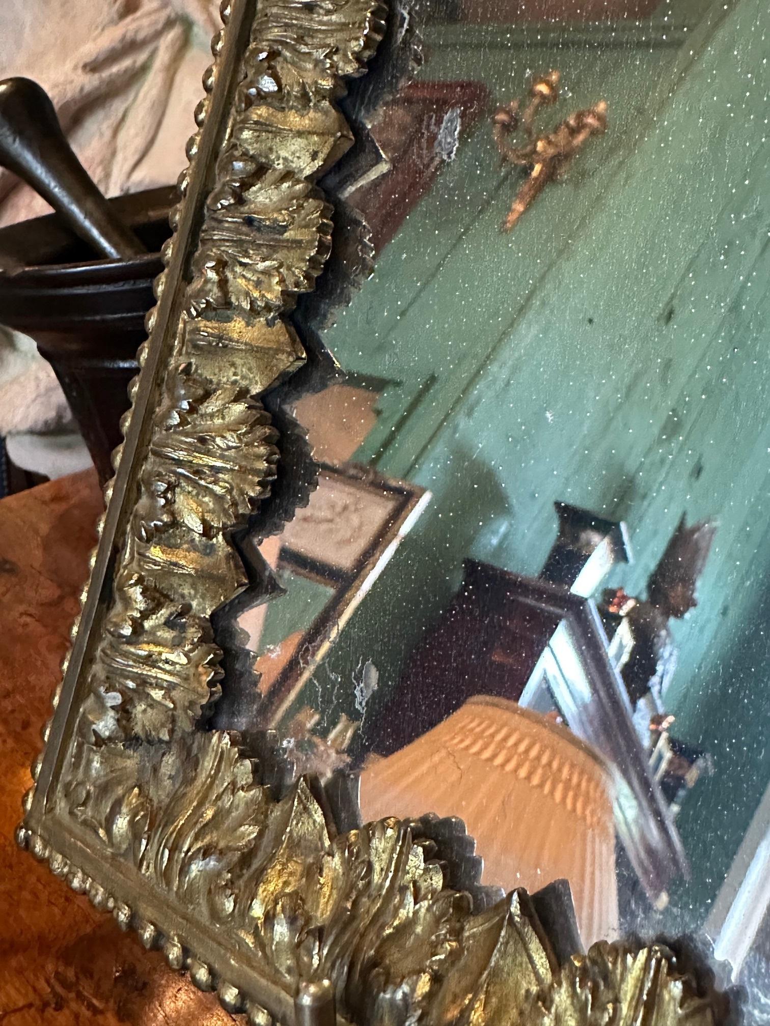 18th C. Antique Gilded Bronze Mirror Glass Desk Console Wall Mount Handcrafted  For Sale 10