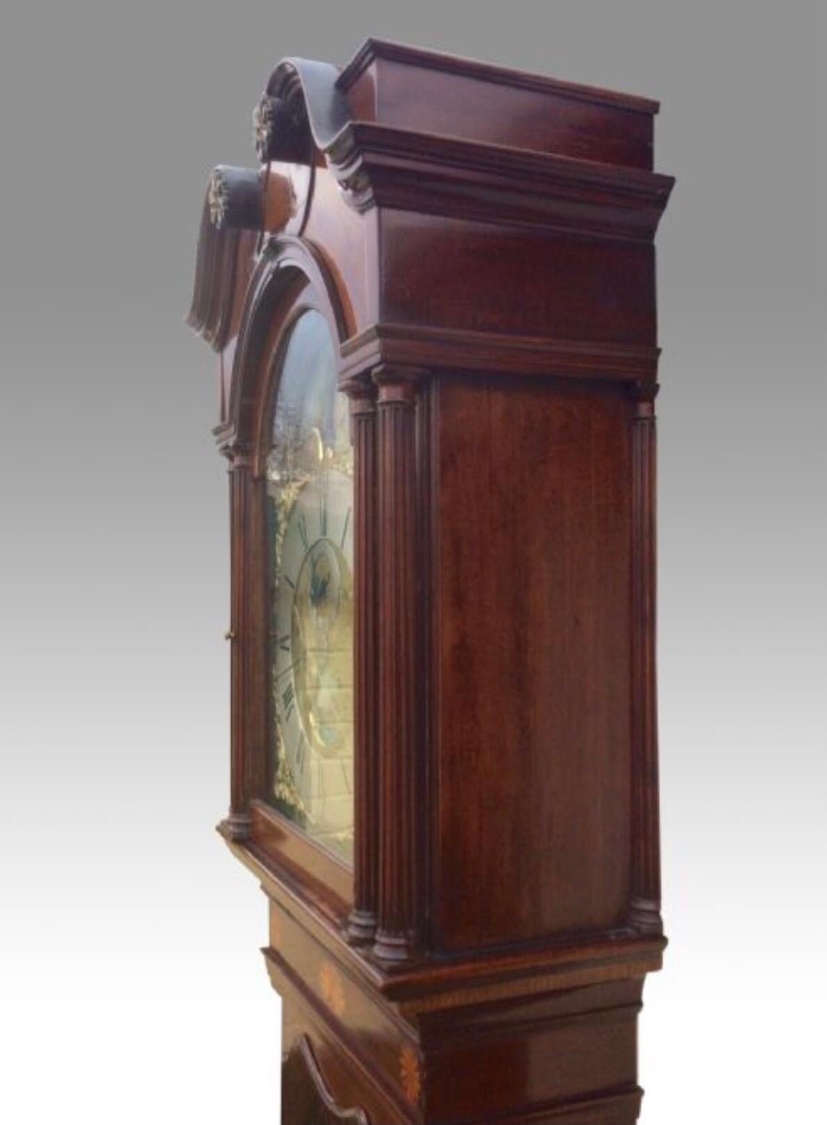 18th C Antique Longcase Grandfather Mahogany Tidal Dial Clock by James Richards For Sale 2