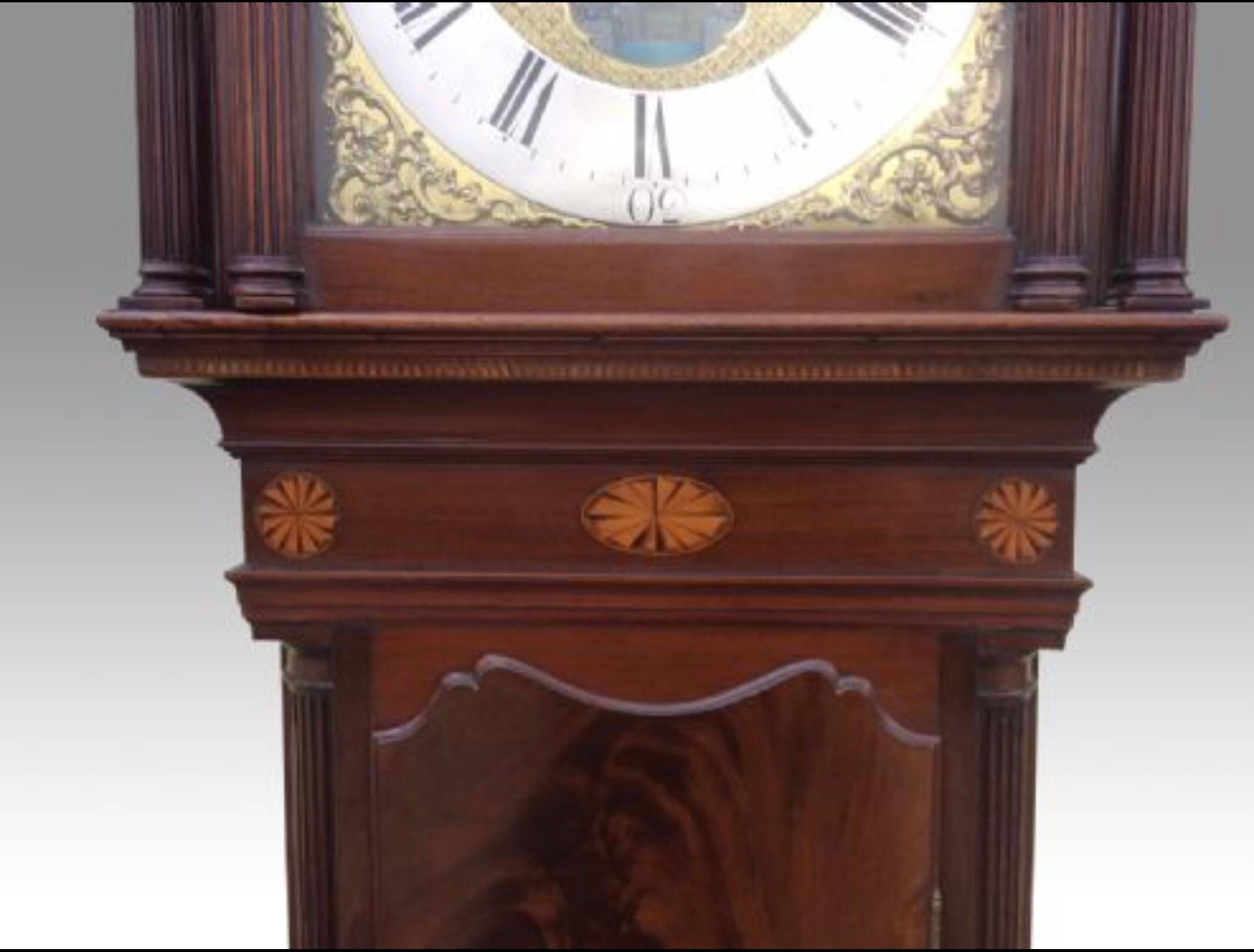 George III 18th C Antique Longcase Grandfather Mahogany Tidal Dial Clock by James Richards For Sale