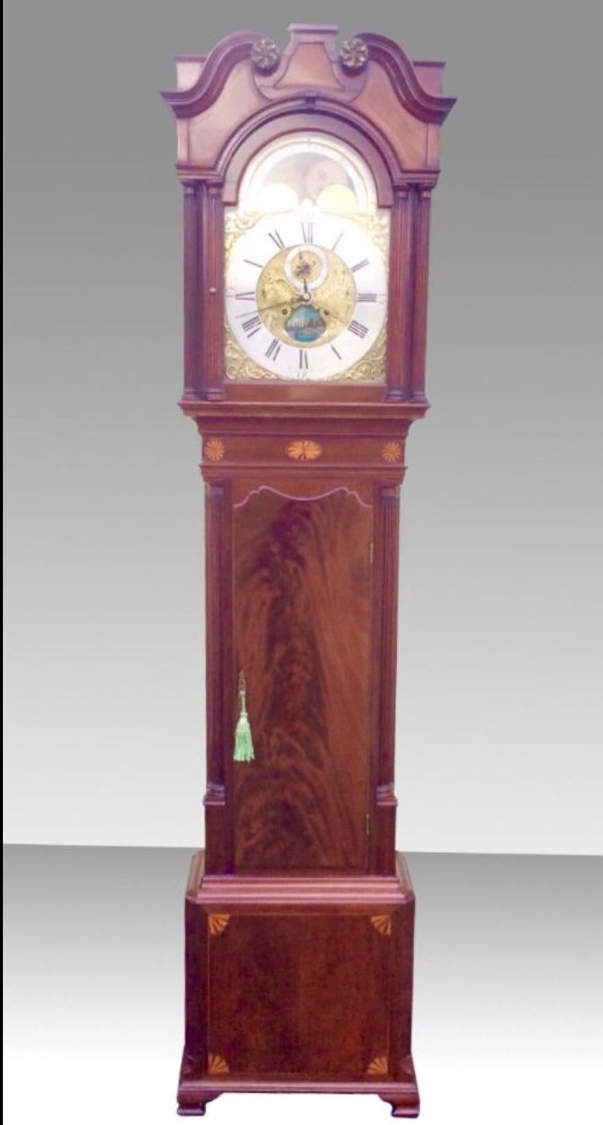 18th C Antique Longcase Grandfather Mahogany Tidal Dial Clock by James Richards In Good Condition For Sale In Antrim, GB