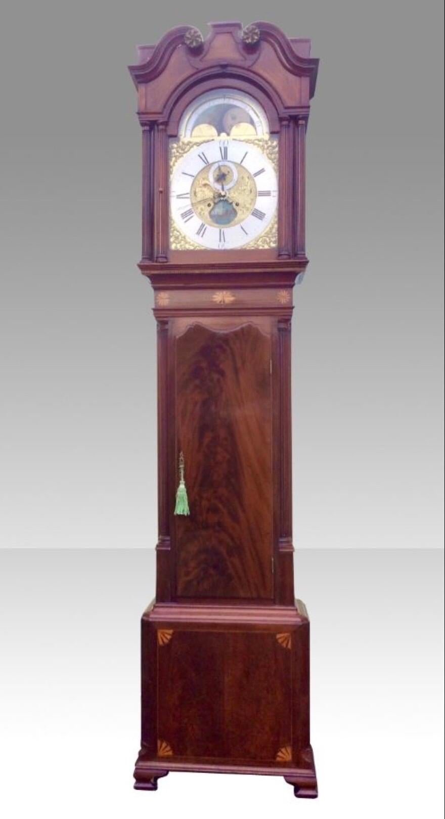 18th Century 18th C Antique Longcase Grandfather Mahogany Tidal Dial Clock by James Richards For Sale