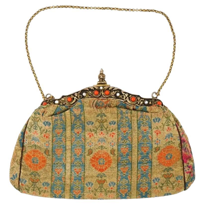 Sac à main persan ancien du 18ème siècle en textile safavide