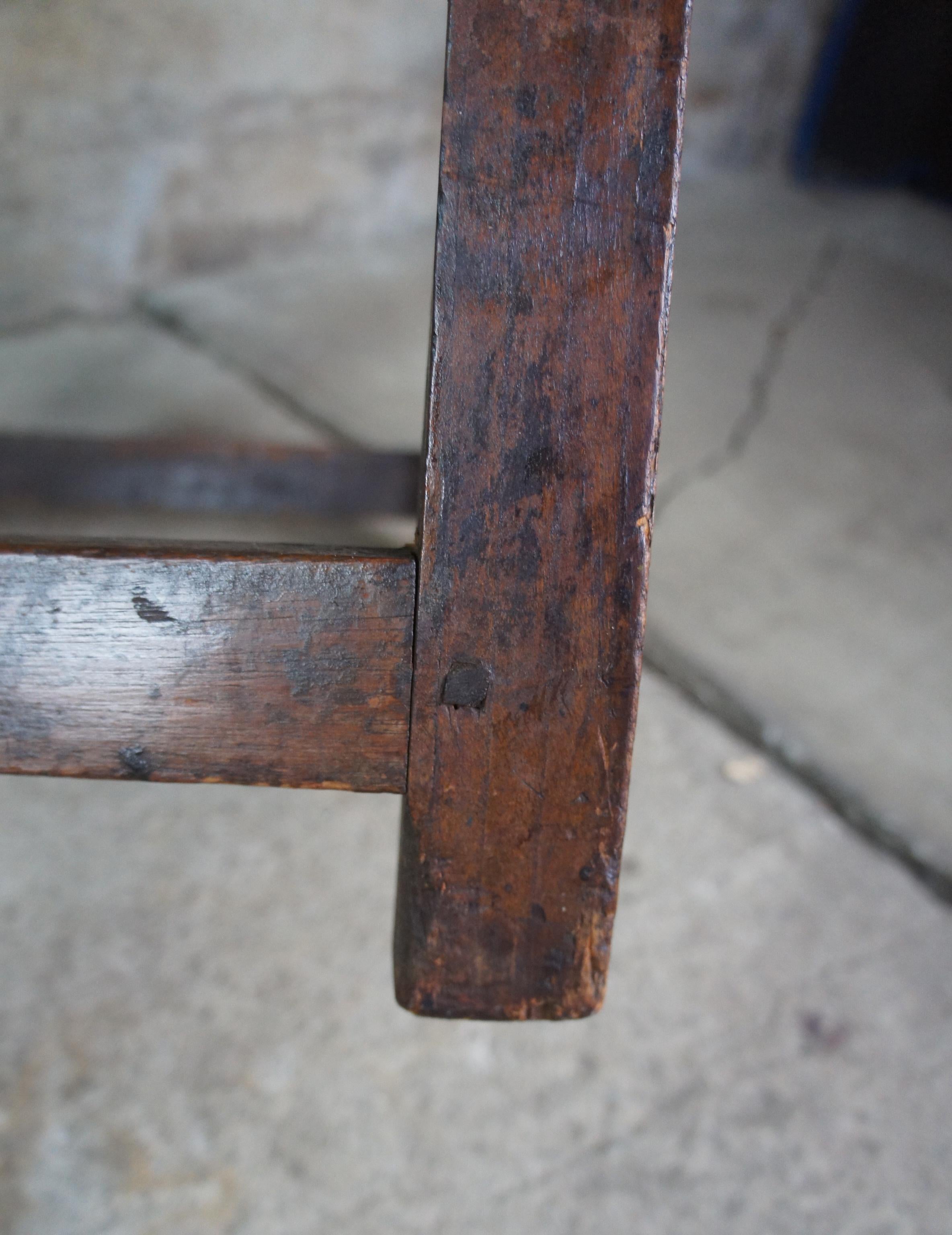 18th C. Antique Spanish Colonial Oak Leather Nailhead Friars Throne Arm Chair 8