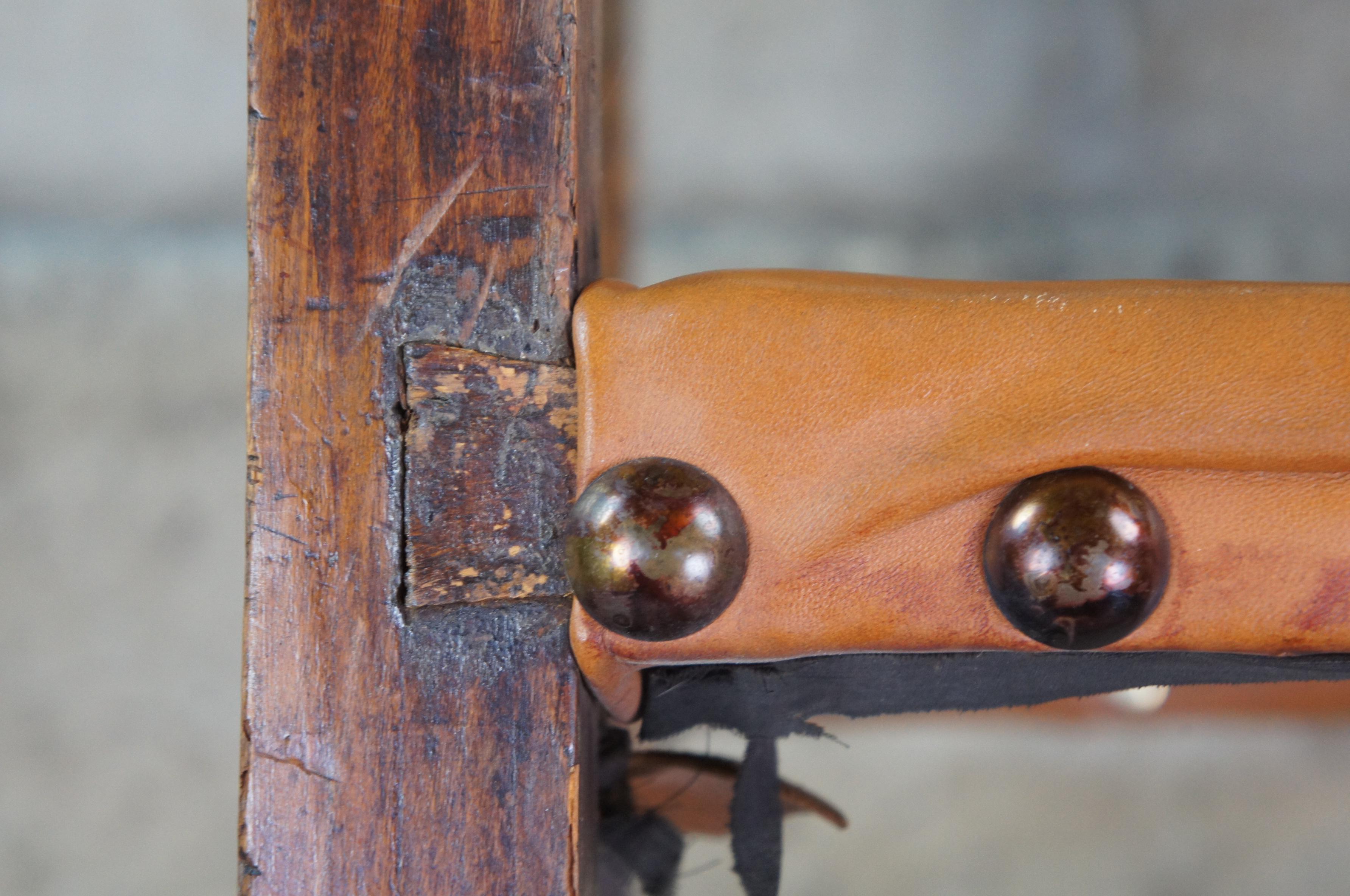 18th C. Antique Spanish Colonial Oak Leather Nailhead Friars Throne Arm Chair 5