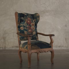 18TH C Aubusson Upholstered Wing-Back Arm Chair