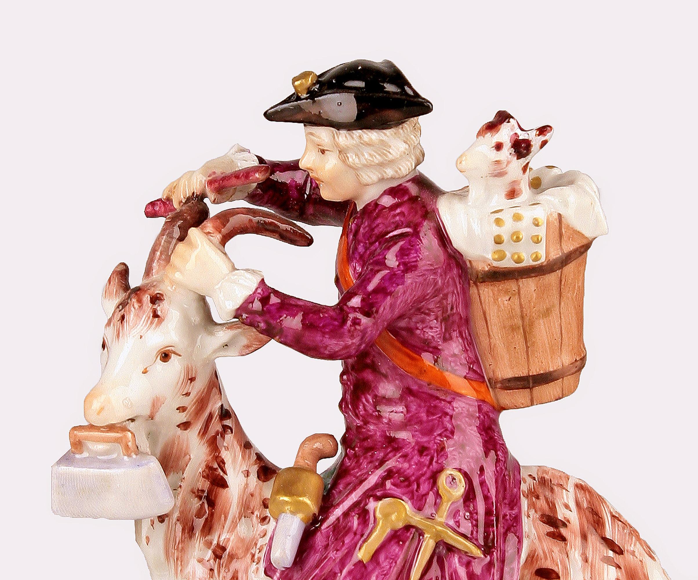 Porcelana inglesa barroca/rococó del siglo XVIII con cabra montada por Chelsea Pottery Esmaltado en venta