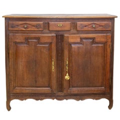 18th Century Belgian Tall Wood Buffet Cabinet with Decorative Carvings