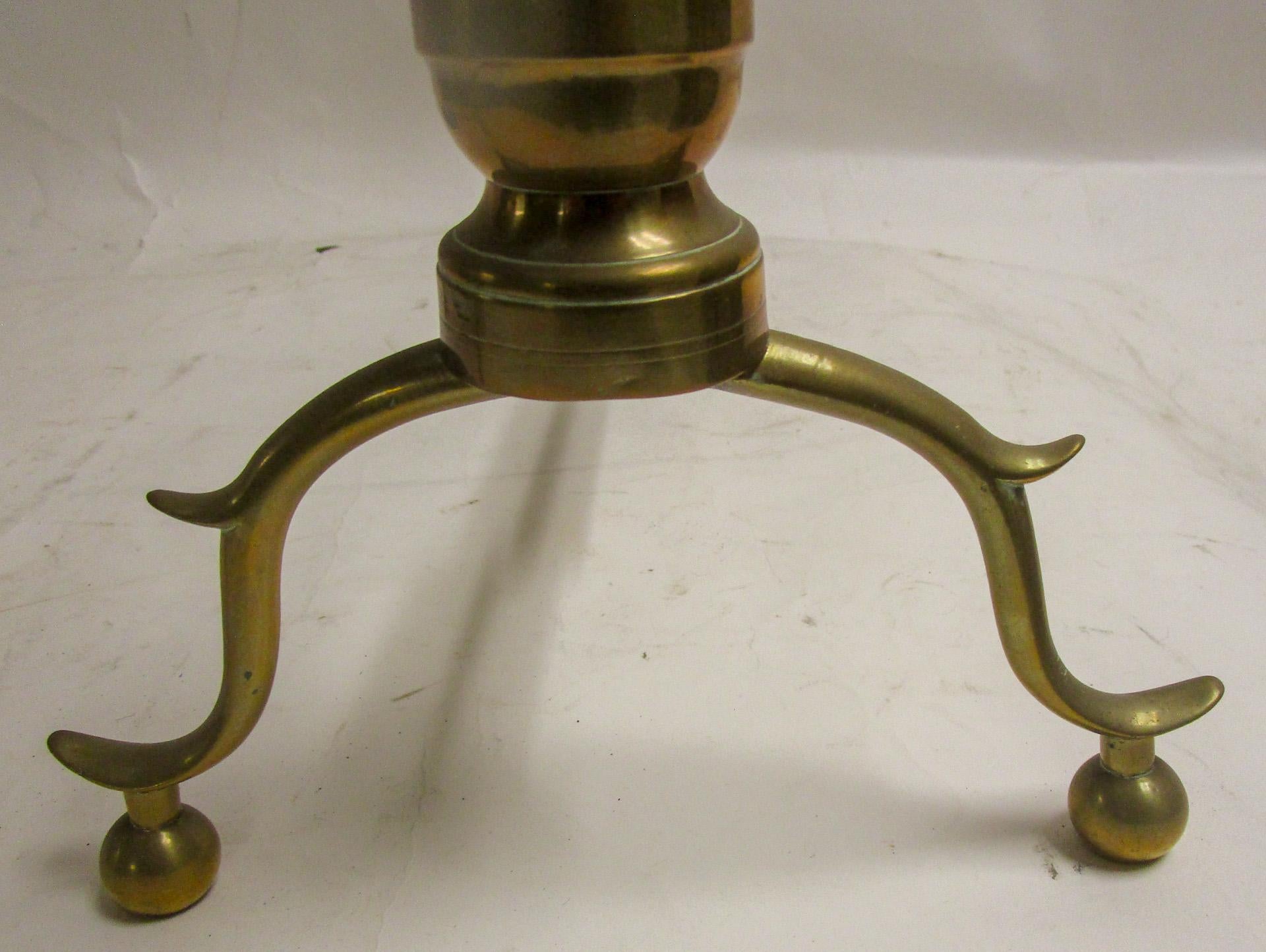 18th c Brass American Chippendale Lemon Drop Top Andiron Firedog Pair For Sale 4