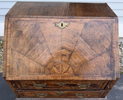 18th c Burled Walnut Slant Top Desk on Frame with Geometric Inlay