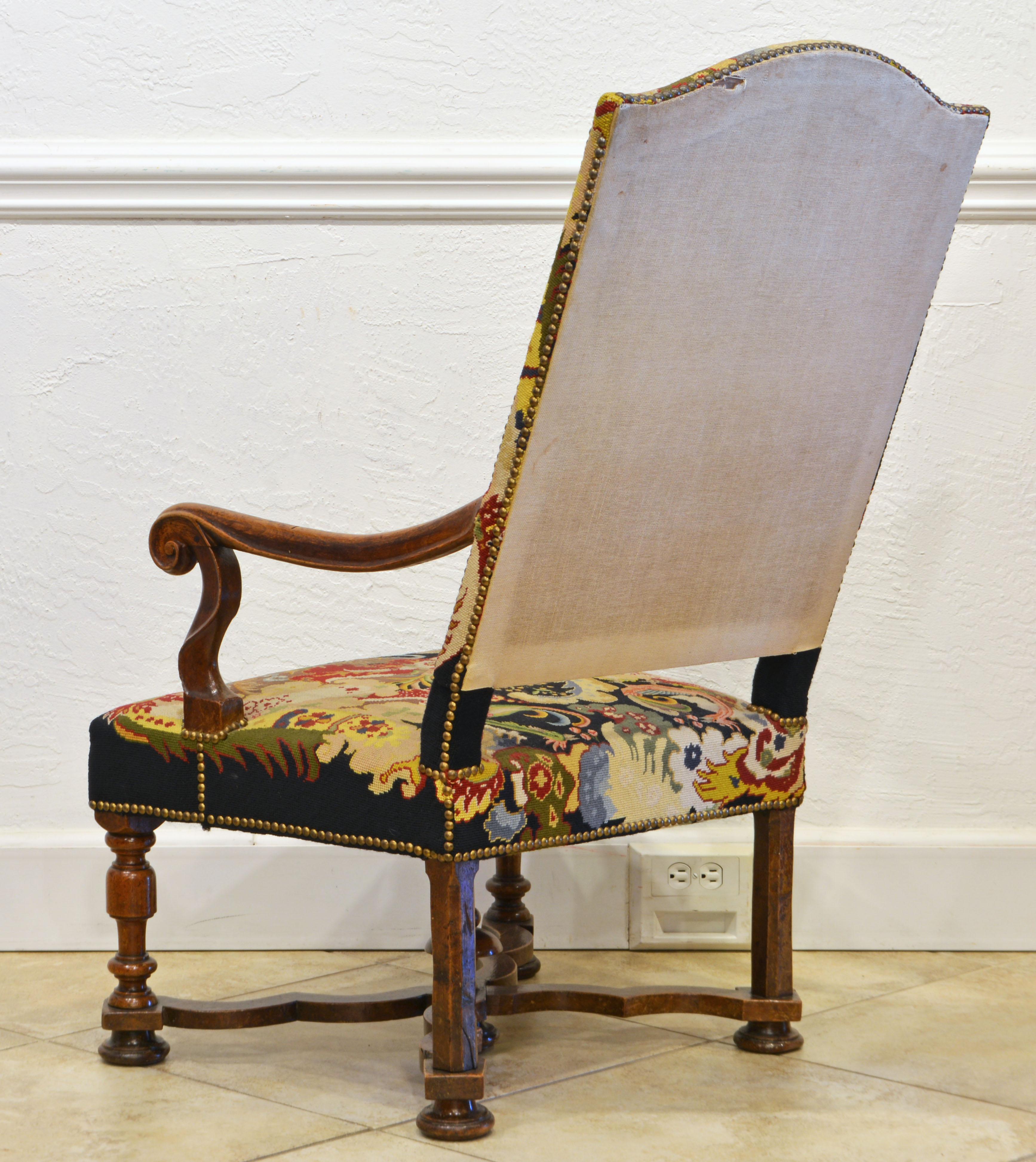 18th C. Carved and Needle Point Covered French Provincial Baroque Style Armchair In Good Condition In Ft. Lauderdale, FL