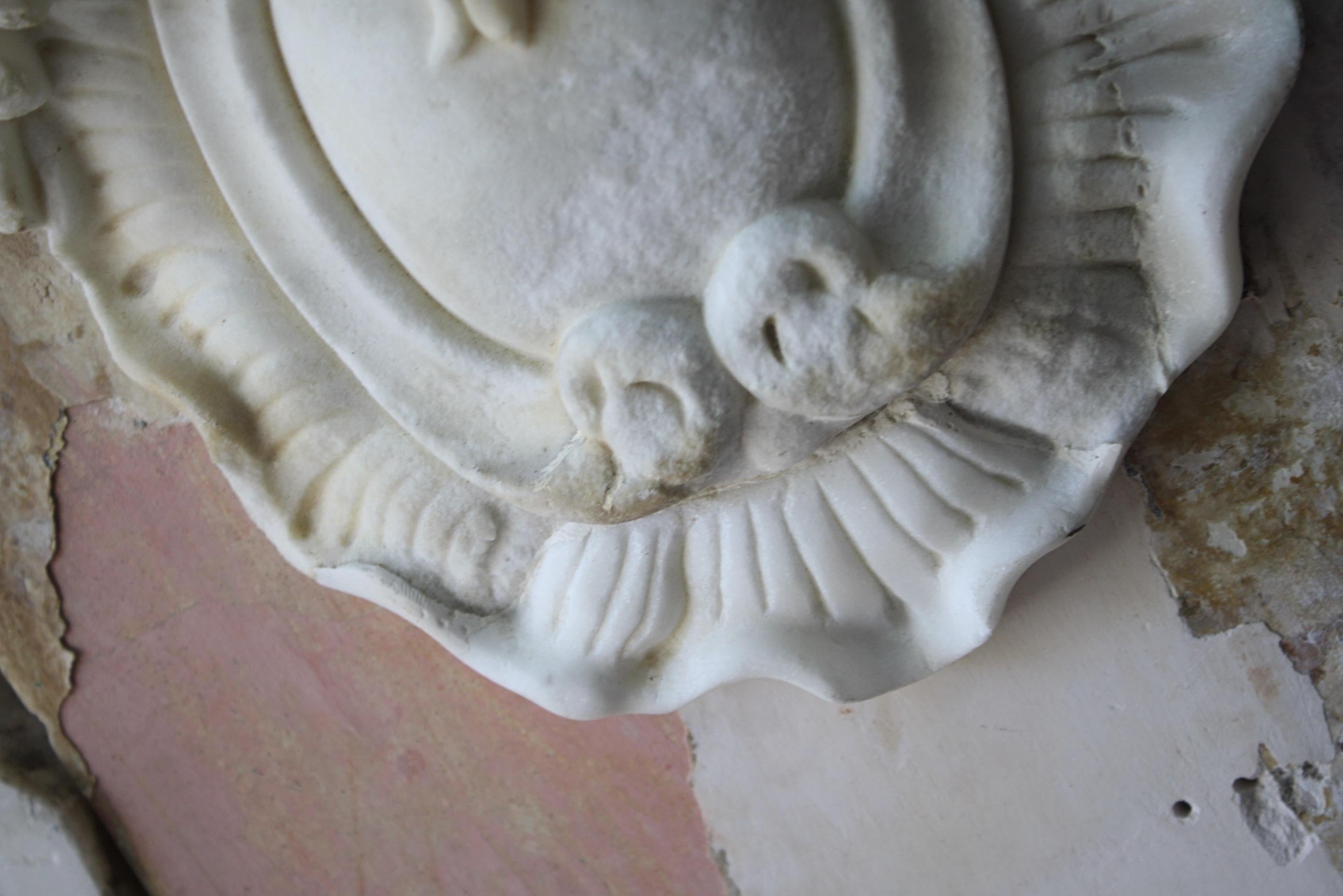Hand-Carved 18th C Carved Marble Cartouche Decorative Architectural Elements Grand Tour