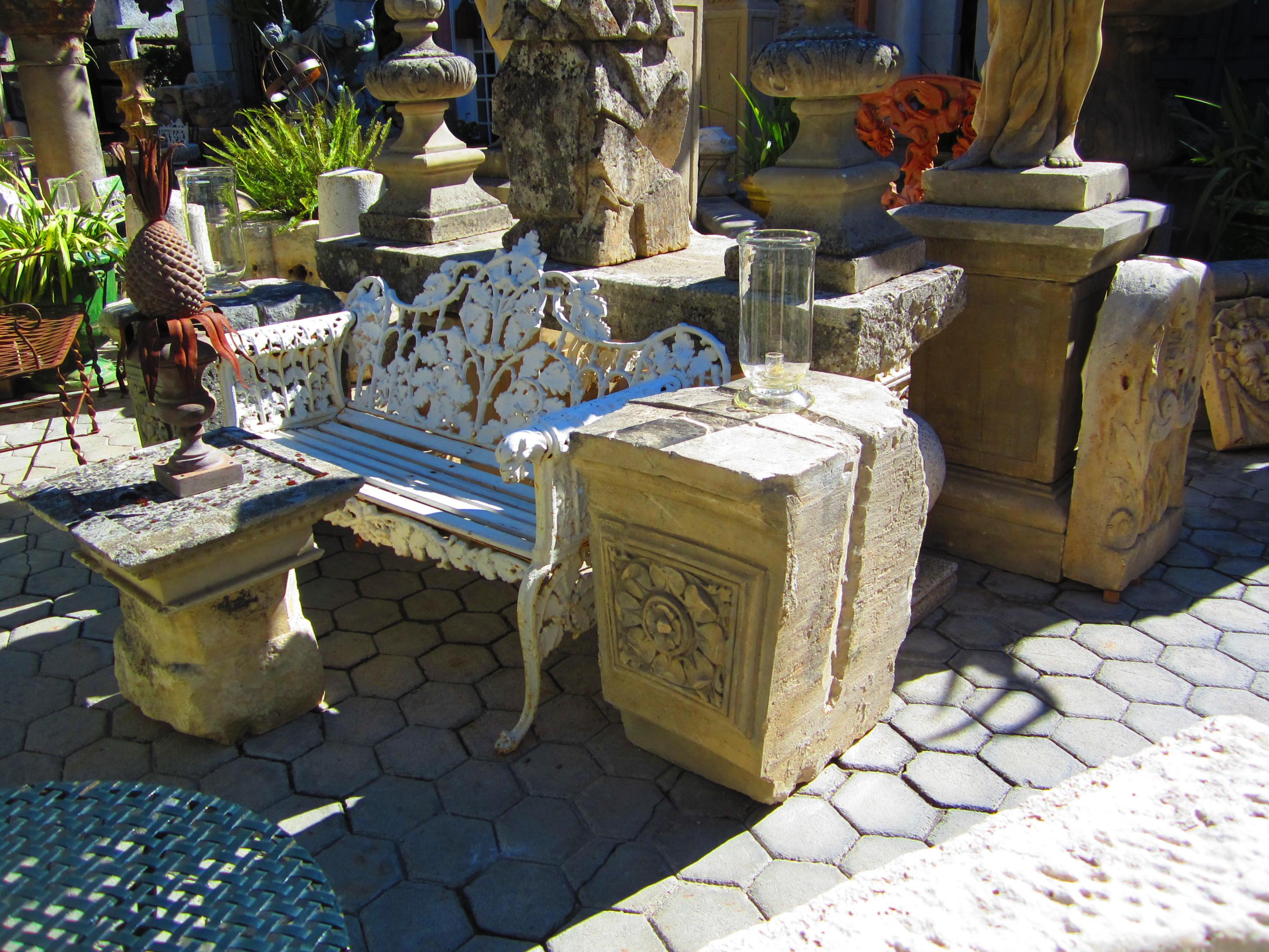Hand Carved Stone Antique Garden Outdoor Indoor Side Center Coffee Table Base LA In Good Condition In West Hollywood, CA