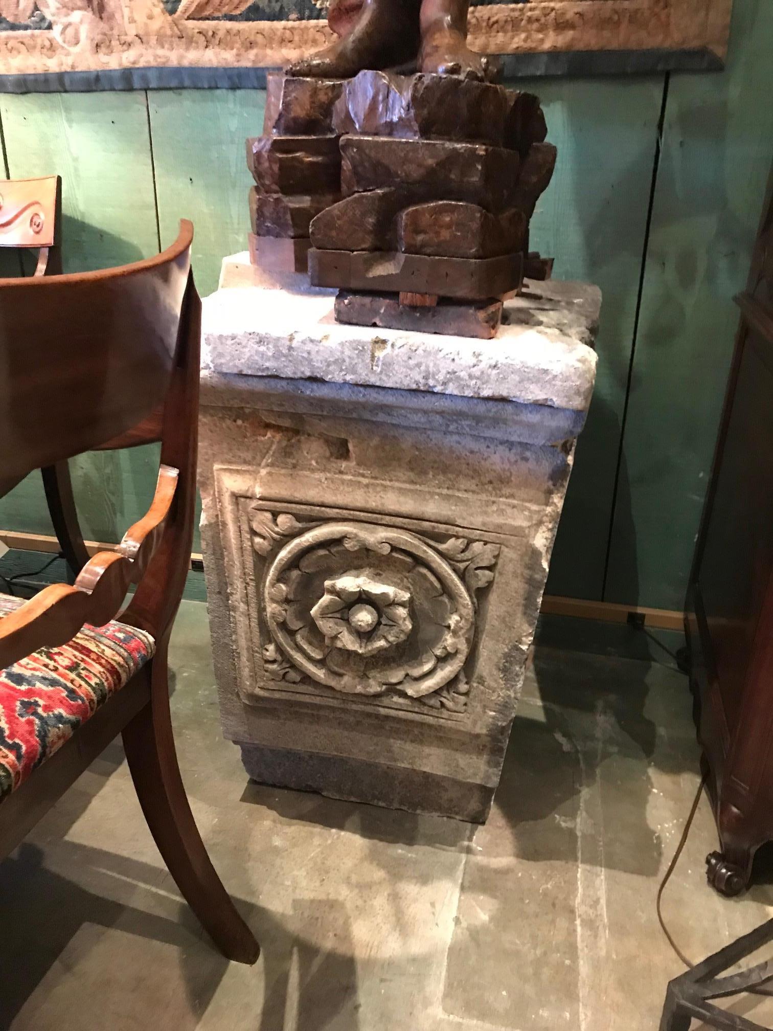 18th Century and Earlier Hand Carved Stone Antique Garden Outdoor Indoor Side Center Coffee Table Base LA