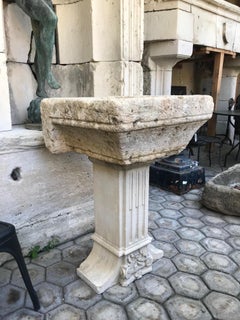 Hand Carved Stone Container Basin on Pedestal Base Birdbath Sink Antiques focal