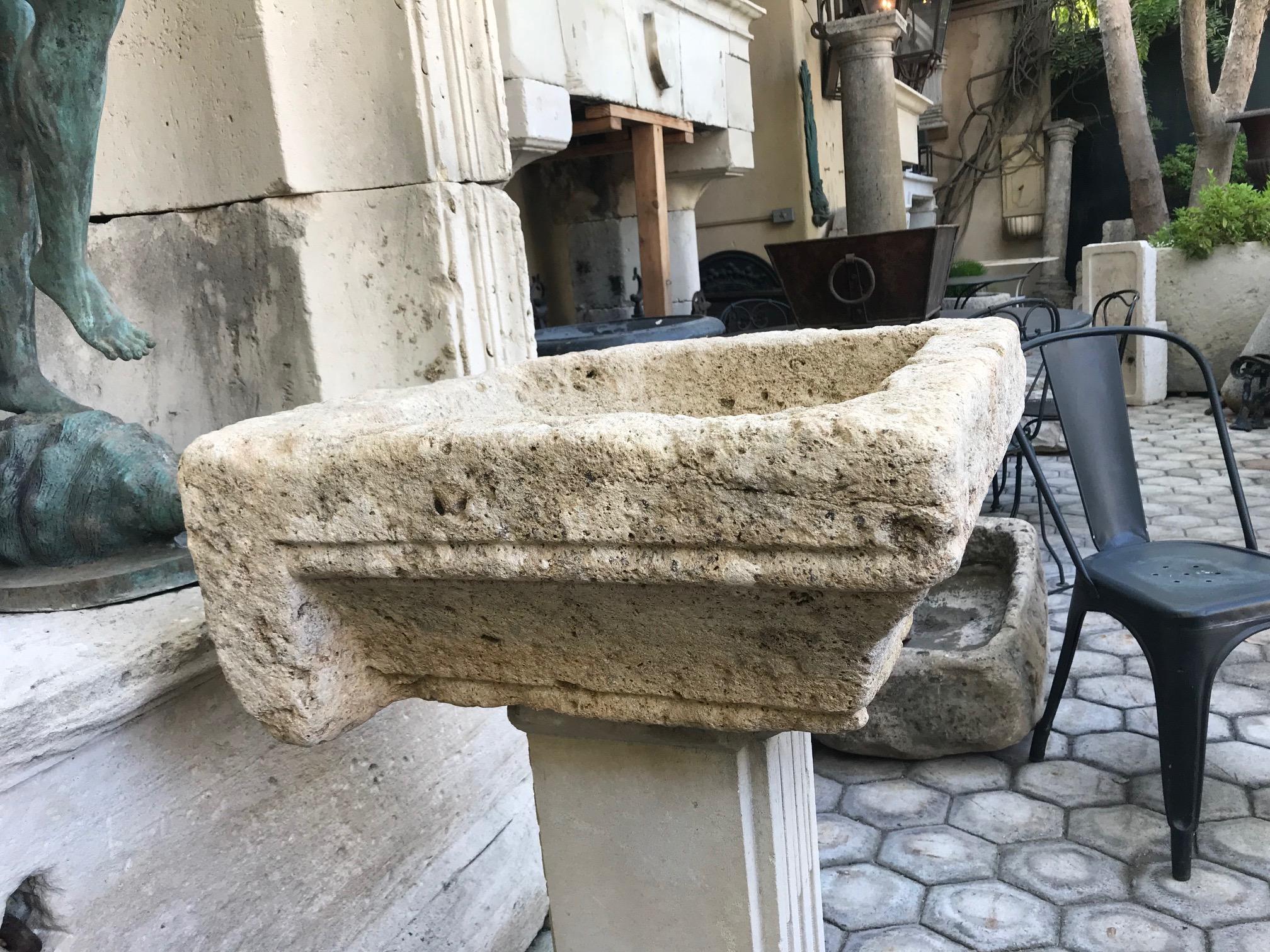 Hand Carved Stone Container Basin on Pedestal Base Birdbath Sink Antiques focal In Good Condition In West Hollywood, CA