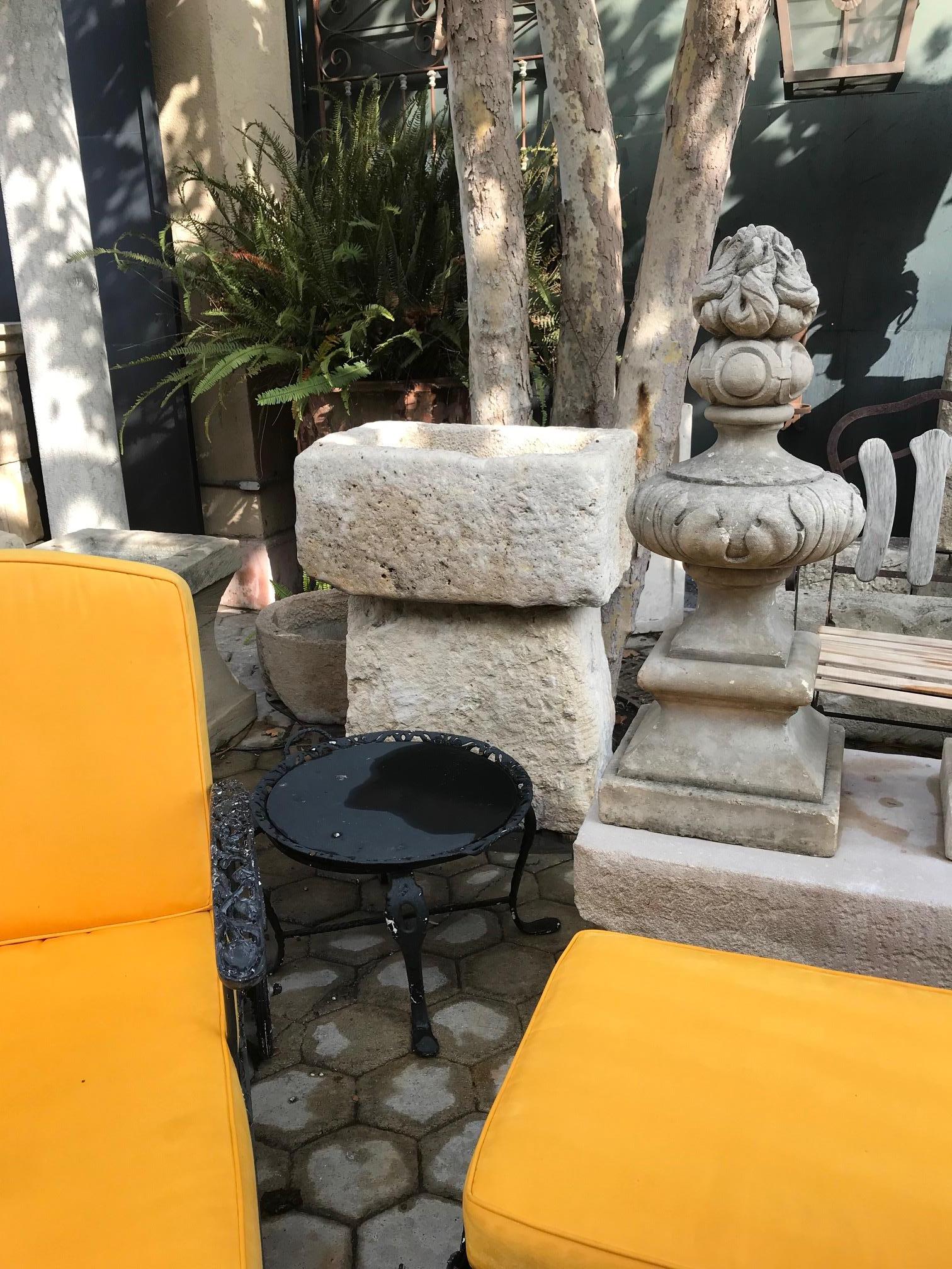 French 18th Century Carved Stone Basin on Pedestal Base as Birdbath Sink Fountain