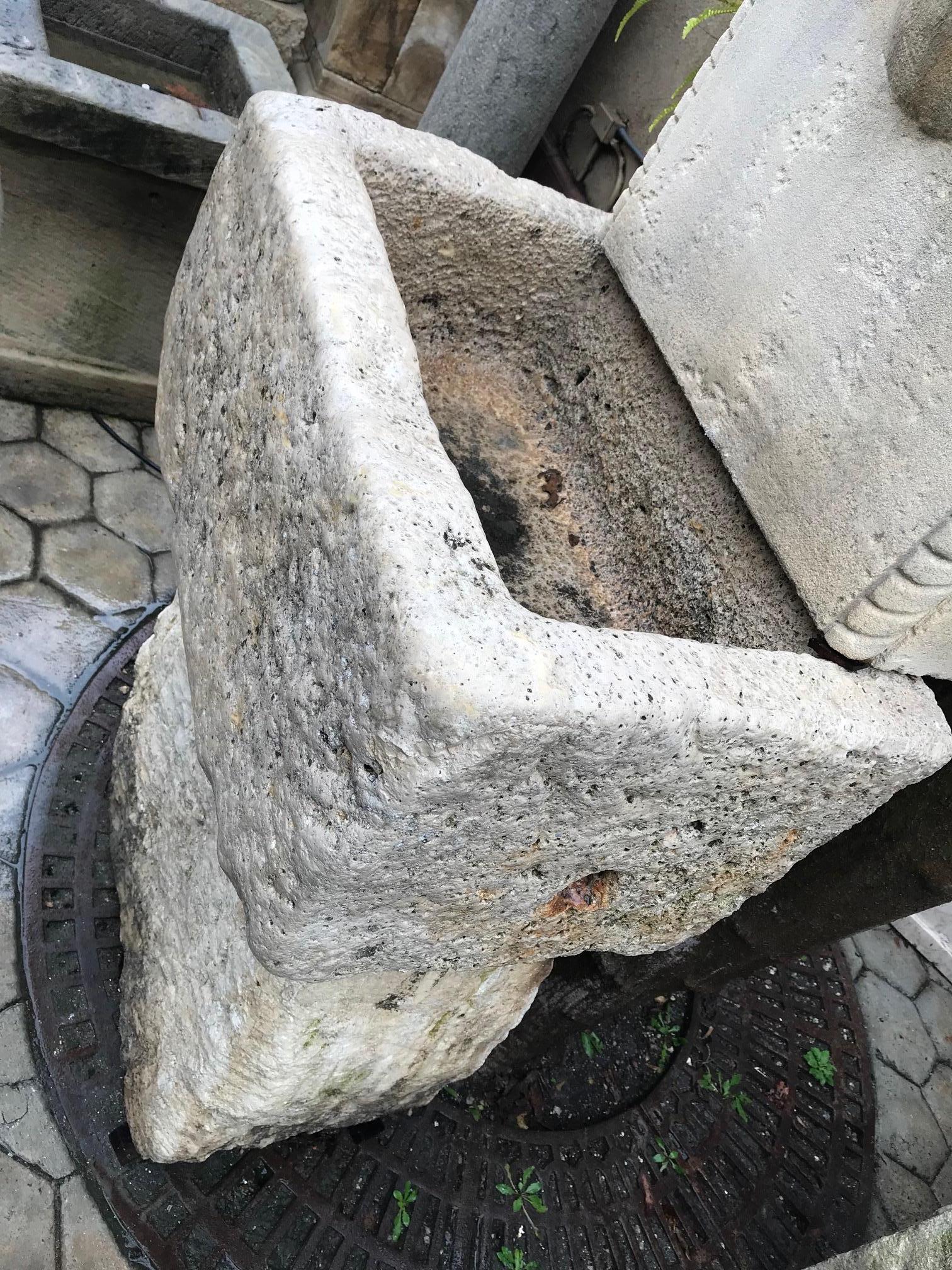 18th Century and Earlier 18th Century Carved Stone Basin on Pedestal Base as Birdbath Sink Fountain