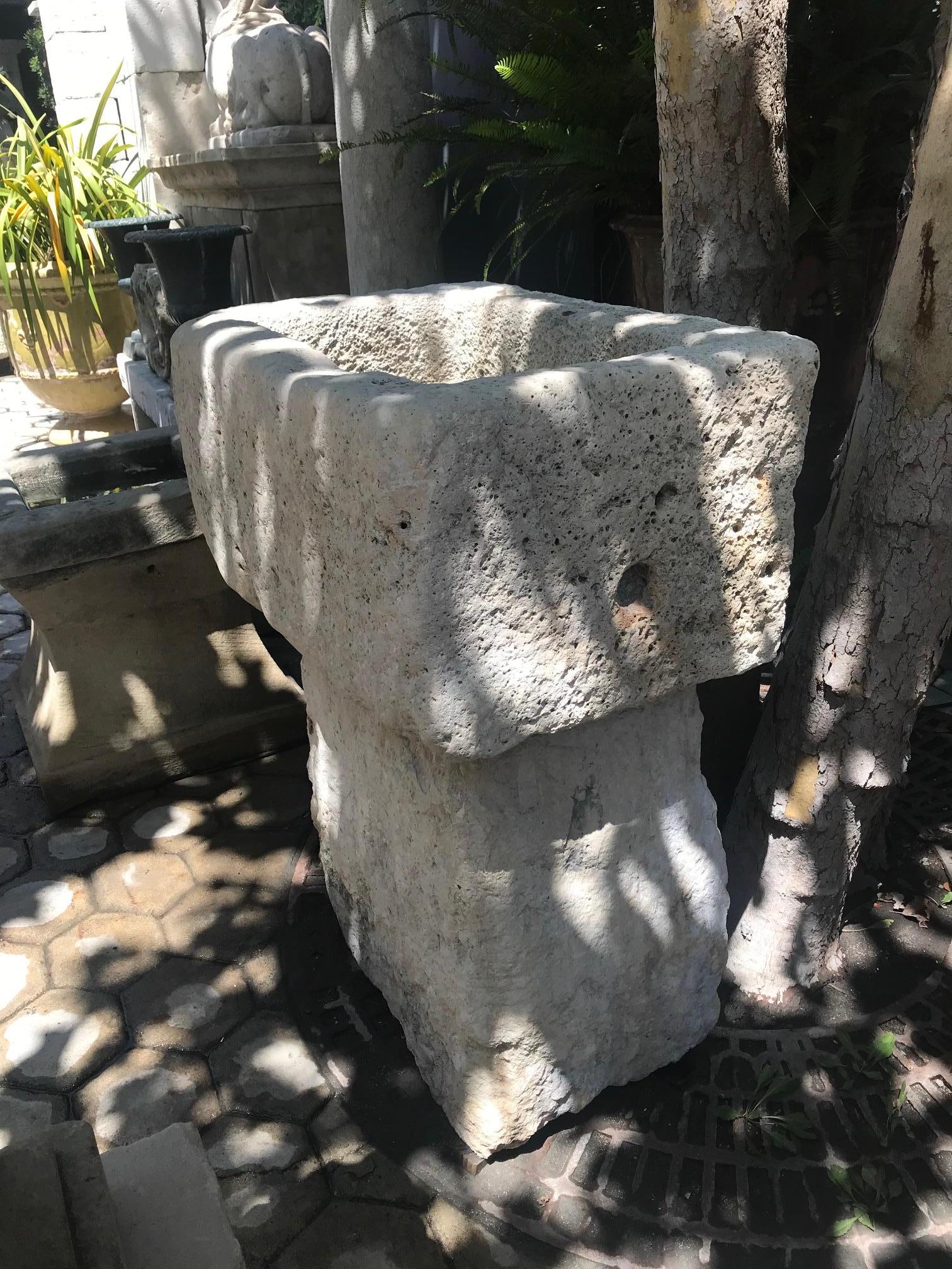 18th Century Carved Stone Basin on Pedestal Base as Birdbath Sink Fountain 1