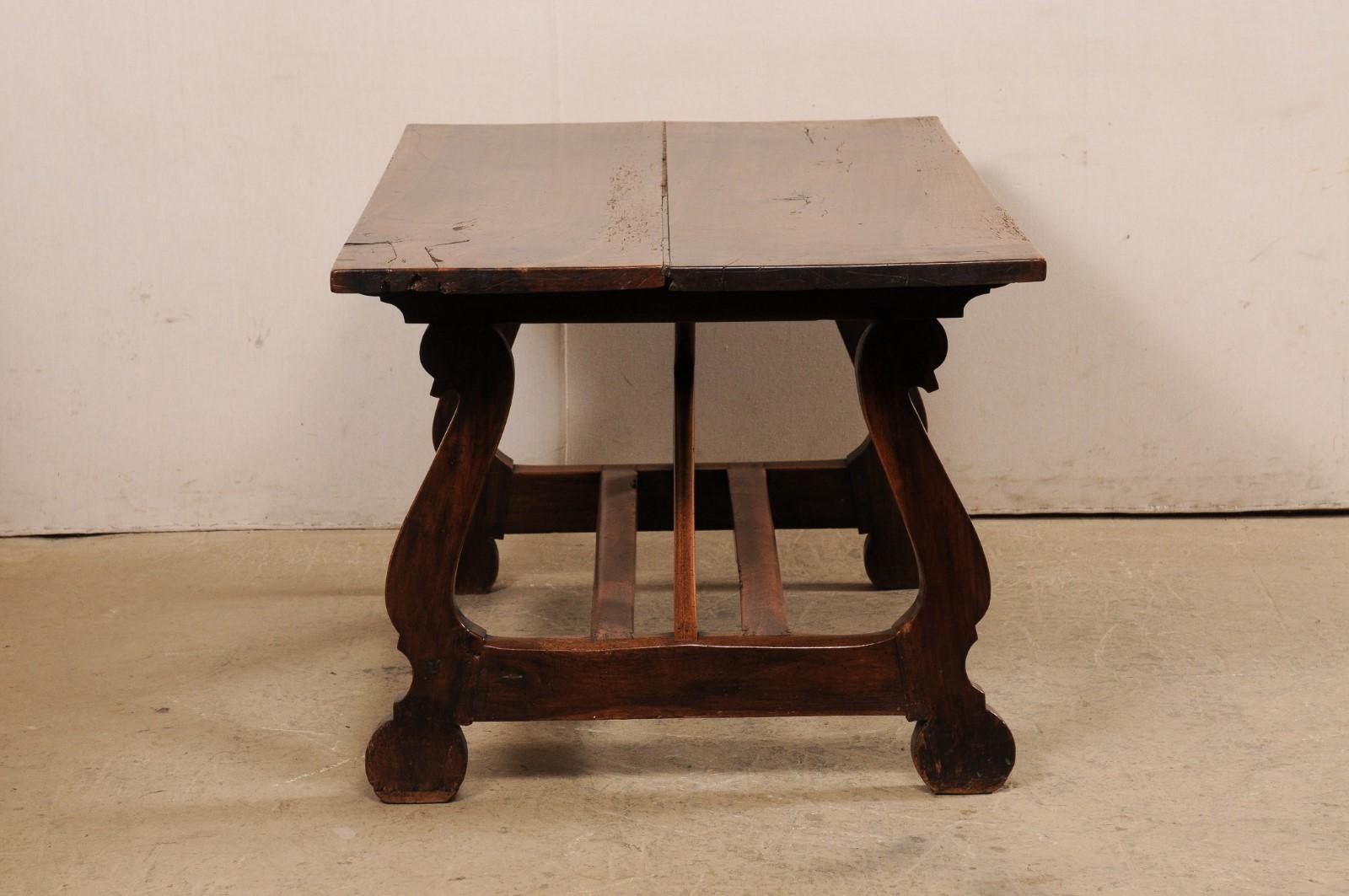 18th Century and Earlier 18th C. Carved Walnut Lyre-Leg Table, Italy For Sale