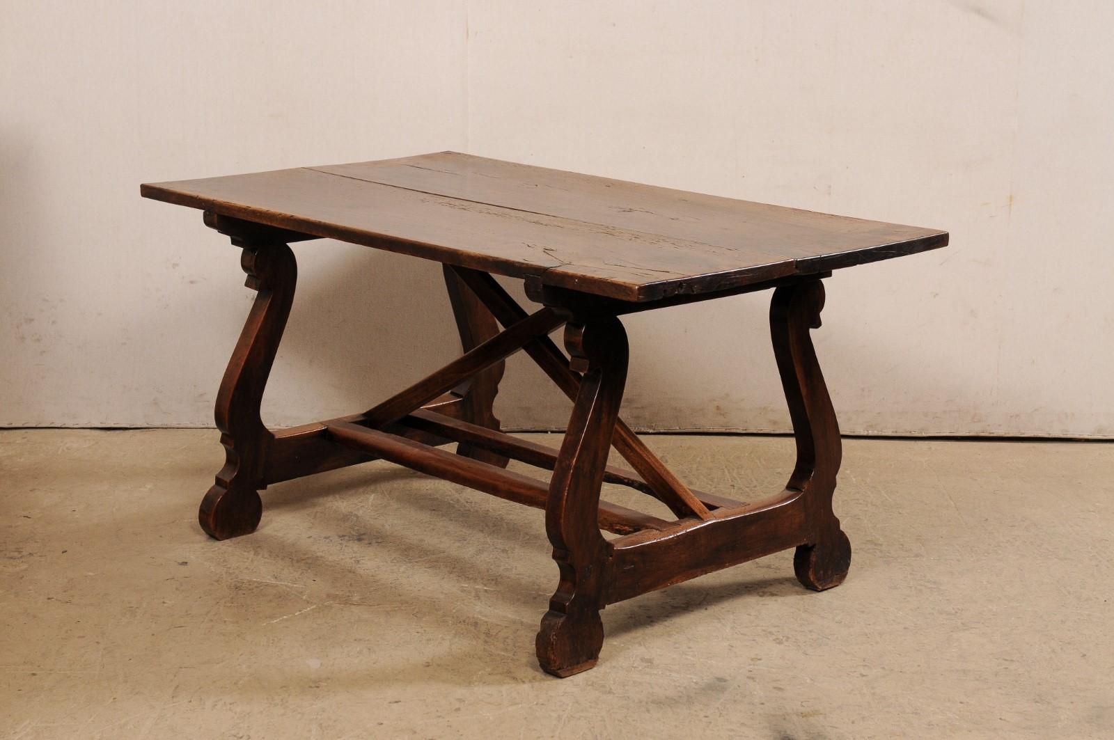 18th C. Carved Walnut Lyre-Leg Table, Italy For Sale 1