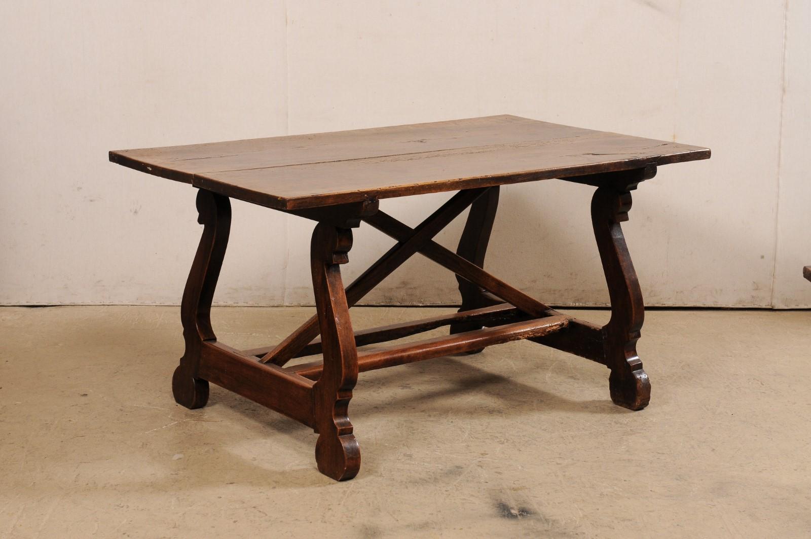 18th C. Carved Walnut Lyre-Leg Table, Italy For Sale 4