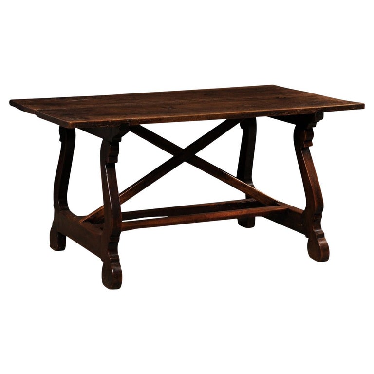 Yre Rable 18th C. Carved Walnut Lyre-Leg Table, Italy For Sale at 1stDibs